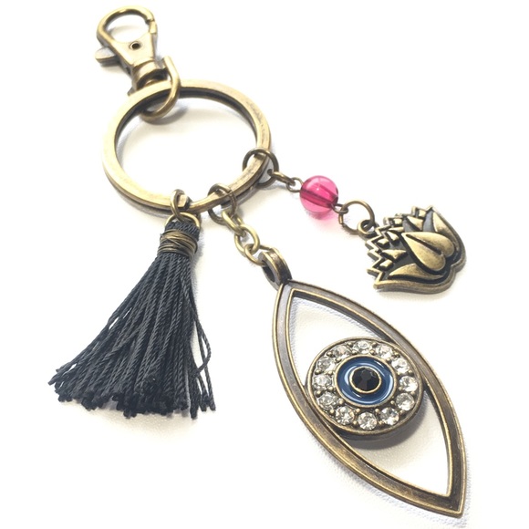 Antique Brass Evil Eye Keychain - Picture 2 of 5